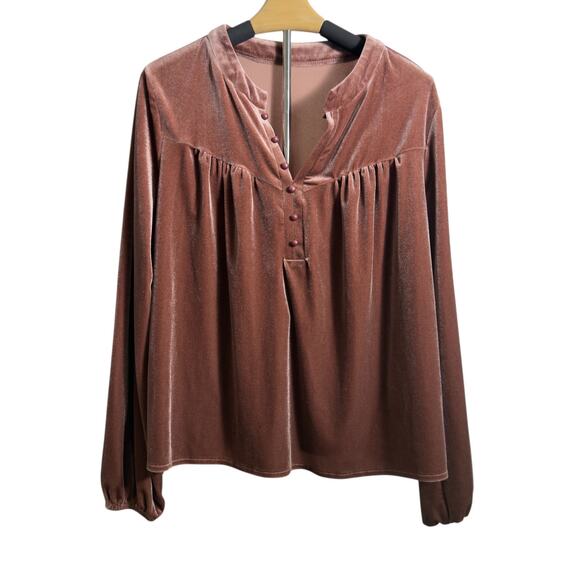 Other Tops - Velvet Notched Long Sleeve Blouse in Rose
